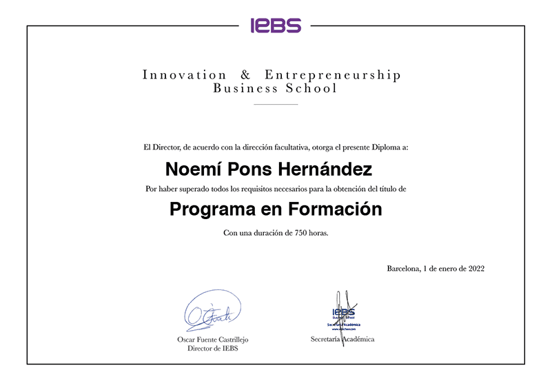 Título expedido por IEBS Digital School